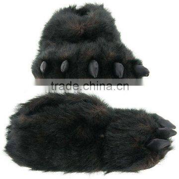 plush Fuzzy Black Bear Paw Slippers for Women, Men and Kids