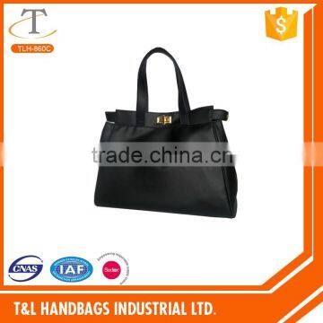 2016 New arrival fashion design reusable PU Shopping bag tote bag tyle for Lady ,black PU for main body