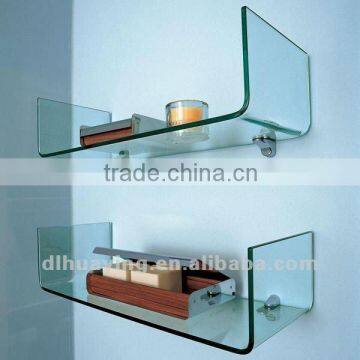 Clear Tempered Bathroom Curved Glass Shelf