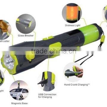 Auto emergency LED work flashlight with safety hammer