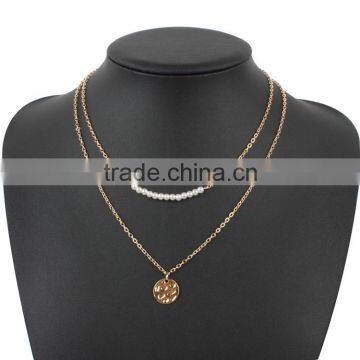 Wholesale 2 Layers Gold Sequin Pendant Beads Beaded Chain Necklace Boho Choker Necklace photo-2