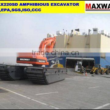 35 Ton LONG REACH ARM Amphibious Excavator with Side Pontoon , Additional Pontoon . CE , EPA , SGS, ISO , Model: MAX220SD-LA