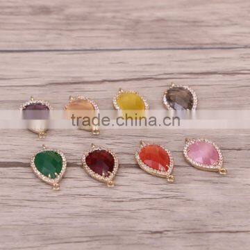 Mix Color Faceted Crystal Glass Connector Beads Water Drop shape with Pave Setting Zircon Gemstone Charm For Jewelry Making