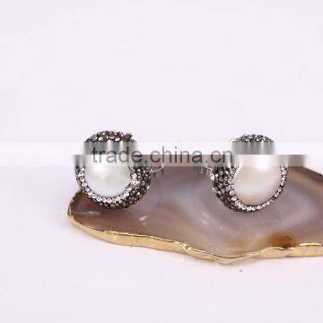Crystal Pave Mother of Pearl Ring Designs Silver Plated Natural Druzy Freshwater Pearl Rings photo-2