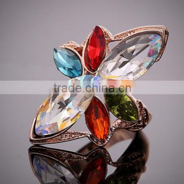 The latest fashion exaggerated personality crystal color zircon silver ring designs for girl