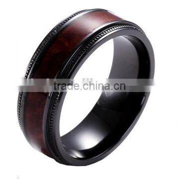 8mm black zirconium ring wholesale black titanium ring with Koa wood inlay