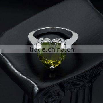 Fashion Wedding Silver Jewelry 18k White Gold Plated Heart Shaped Green cz Gemstone Ring for Women Girls Men photo-4