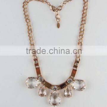 Fashion artistic rose gold teardrop crystal stone pendant necklace