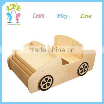 Hot-selling kids wooden car style bookshelf kindergarten library bookshelf