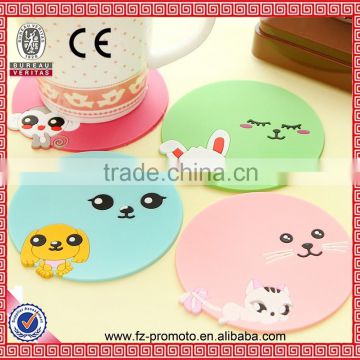 Jelly Color Cute Cartoon Coasters Creative Skid Insulation Silica Gel Silicone Round Heat Insulation Pad Antiskid Cup Mat