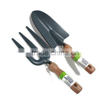 Wooden Handled Gardening Fork and Trowel