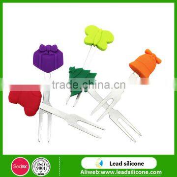 Food Grade Custom Stainless Steel Silicone Fruit Forks,Lovely Silicone Fruit Fork Set