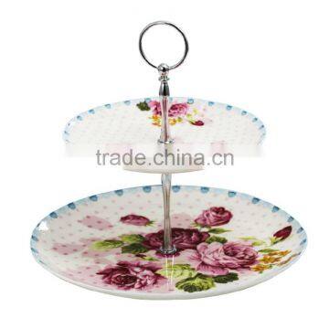 ceramic double layer cake plate