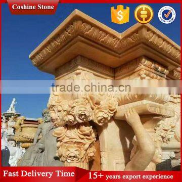 Stone Carved Marble Fireplace, Yellow Marble Fireplace Surround photo-4