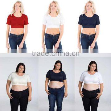 Cropped T-shirt Women Cotton / modal / spandex Blend Layering Boyfriend Tee Cropped T Shirts