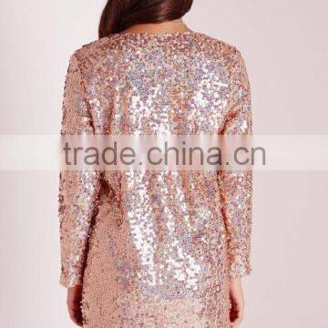 Long Sleeve Sexy V Neck Gold Sequin Dress Fashion Sexy Women Sequin Dress HSD6639 photo-2