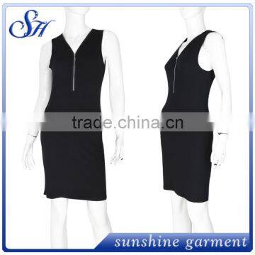 2017 Women's Black Short Seleve Tights Dress With Zipper photo-2