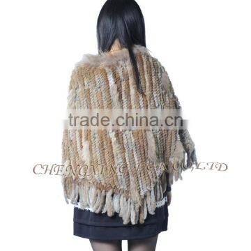 CX-B-31B Big Size Wholesale Natural Colour Knit Rabbit & Raccoon Fur Fashion Shawl photo-6