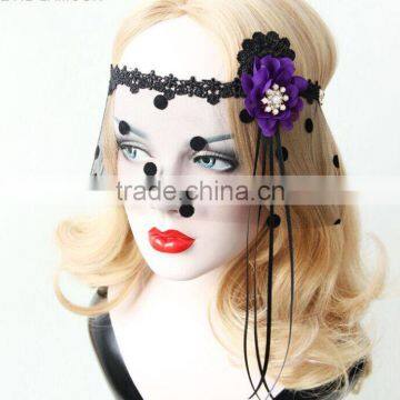 Masquerade costume exaggerated veil,bar pole dancing masks,black tassel half face mask for party