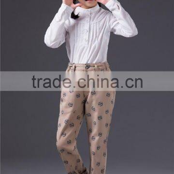 2014 latest KOREA girls children Korea khaki green and red printed kids slacks Cotton Pants Trousers