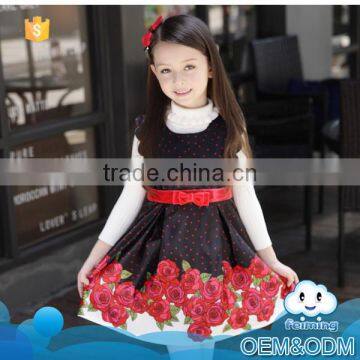 Latest designs wedding baby clothes big red flower elegant fancy comfortable baby night dress of 2-7 years old girl