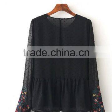 Runwaylover EY2364B Ladies Fashion 2017 Full Embroidery Chiffon Transparent Blouse photo-6