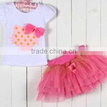 S80005T, Baby's Girls Kids Children's Suits,Girls Clothing Sets Lovely Big Flower T-shirt + Tutu Skirt 3D Bow Skirt photo-4