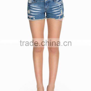 Latest Fashion Design Stone Washed Shorts Women/sexy Denim Shorts With Trim photo-5