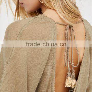 Ropa Mujer Casual Raw Trim Low Scoop Back Beach Rompers Jumpsuits photo-3