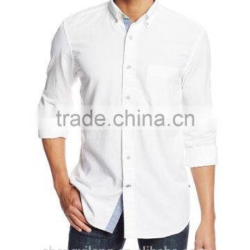 Mens Long Sleeve Solid Color Poplin Oxford Shirt photo-4