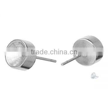 Stainless Steel Ear Studs Earring Findings Round Silver Tone 14.0mm x 6.0mm photo-3
