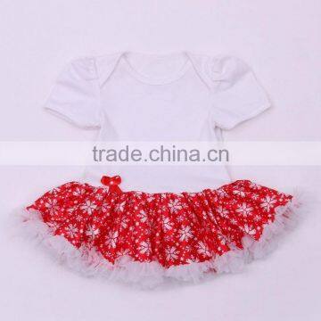 Factory Supply Christmas Baby Snowflake Print Dress Red Tutu Bodysuit