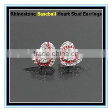 2015 Factory Price Full All Sports Rhinestone Heart Stud Earrings Baseball Stud Earrings photo-2