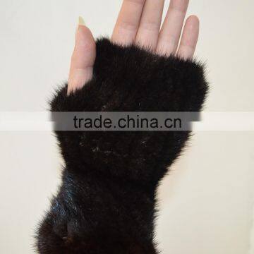 SJ931-02 Factory Wholesale Fashion Hand Knit Mink Fur Gloves Fingerless