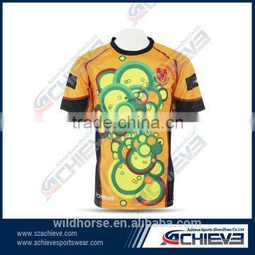 custom cheap sublimated rugby jersey green and yellow