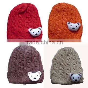 solid color knitted lovely bear baby girl&boy warm hat