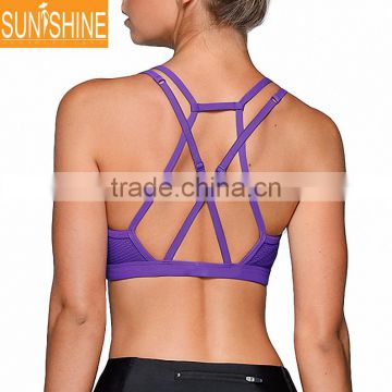 New Dry Fit Nylon Sports Bra Top Cross Over Back Fitness Yoga Bra Women