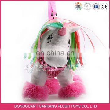 Plush colorful unicorn animal shape bag for kid