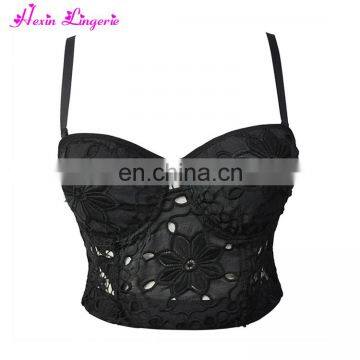 Factory Price black floral lace 5 hooks back pushup ladies bra designs