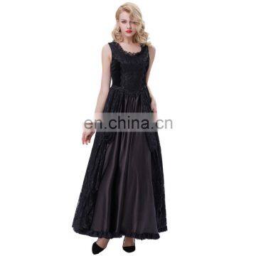 Belle Poque Retro Vintage Gothic Victorian Style Sleeveless U-Neck Lace & Satin Dress BP000378-1