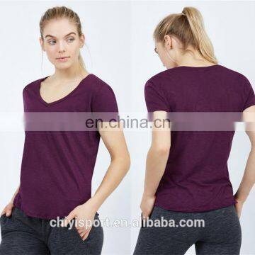 Cotton Polyester Ladies Burnout T Shirts Sexy Deep V Neck T Shirt Slim Fit Womens Blank Burnout Tee Wholesale