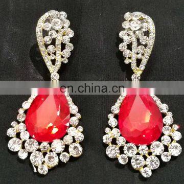 Best Red Color Droplet Stone Collection Cubic Zerconia Gold Plated Party Wear Earrings Set