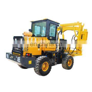 Hydraulic mini tractor guardrail pile driver