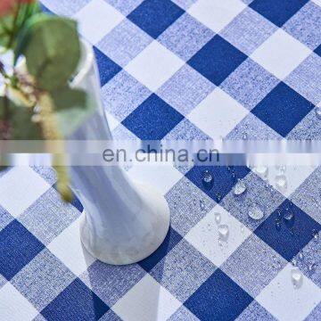 100% Polyester Stain Resistant Waterproof Printed Checks Dark Blue Checkered Pattern Table Cloth photo-6