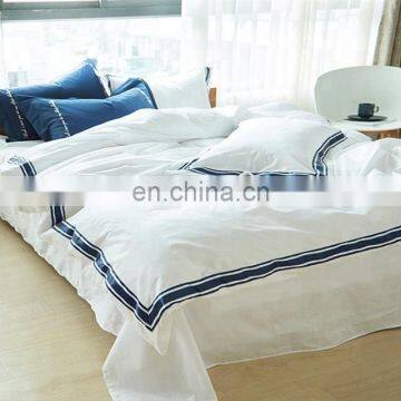Morden Plain Color Navy White Home Hotel Bed Sheets Bed Linen Bedding Set photo-2