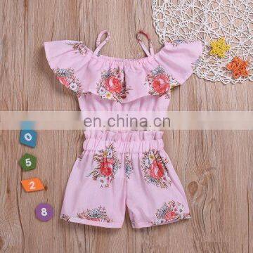 Girl Flowers Print Clothes 3Colors Kids Girls Summer 2pcs Set Strap Tops Shorts Outfits 1-6T photo-3