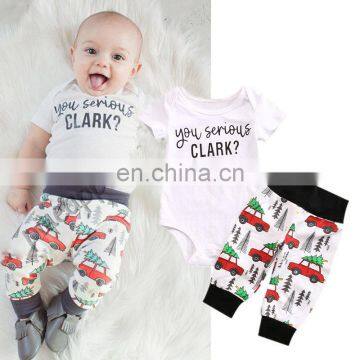 Infant Baby Boy Girl 2pcs Clothes Set Kids Short Sleeve You Serious Clark Letters Romper Tops Car Print Pants 2PCS Outfit Set