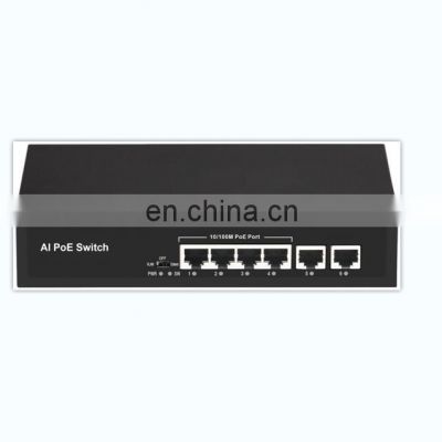 10/100M 4 port PoE Switch + 1/2 100M RJ45 Uplink port IEEE802.3 af/at compliant total 65W