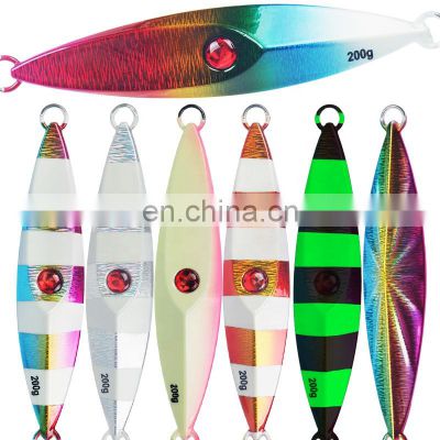 Ocean deep sea fishing  Fire Slow Jigging Metal laser  luminous fishing lure bait jig lead fish 200g lead fish jig with 3D eyes