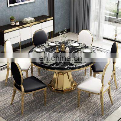 Nordic style luxury dinning room furniture tables and 6 leather chairs round marble dining tables set